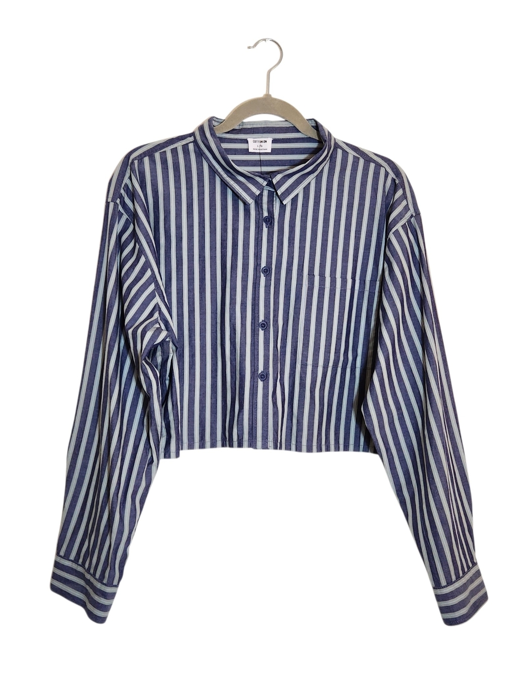 Cotton On Blue Stripe Cropped Dad Shirt Size Large NWT